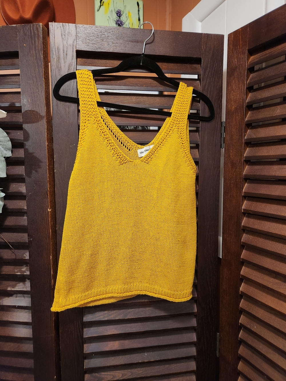 V-Neck Knit Tank Top in Mustard Yellow